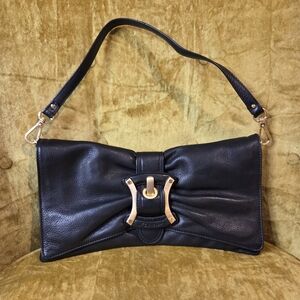 B. Makowsly Black Leather Clutch Shoulder Bag